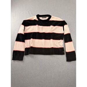 Volcom Womens Chenille Striped Sweater Black Cream Coral Pink Size M B0732000
